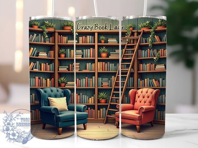 Book Lover Tumbler, Crazy Book Lady, 20oz Wrap, Sublimation Design, Reading Gifts, Digital Download, Literary Gifts Sublimation ToriDesigns 