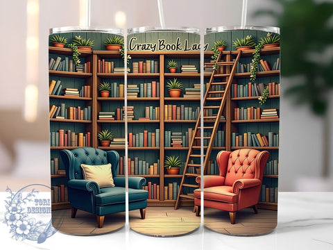 Book Lover Tumbler, Crazy Book Lady, 20oz Wrap, Sublimation Design, Reading Gifts, Digital Download, Literary Gifts Sublimation ToriDesigns 