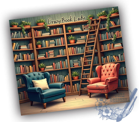 Book Lover Tumbler, Crazy Book Lady, 20oz Wrap, Sublimation Design, Reading Gifts, Digital Download, Literary Gifts Sublimation ToriDesigns 