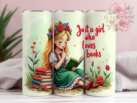 Book Lover Tumbler, Just a Girl Tumbler, Floral Tumbler Design, 20oz Sublimation PNG, Reading Gift, Digital Download Tumbler, Cute Book Design Sublimation Li Zamperini 