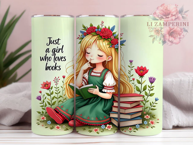 Book Lover Tumbler, Just a Girl Tumbler, Floral Tumbler Design, 20oz Sublimation PNG, Reading Gift, Digital Download Tumbler, Cute Book Design Sublimation Li Zamperini 