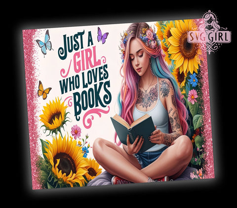 Book Lover Tumbler, Sunflower Design, 20oz Tumbler Wrap, Sublimation PNG, Digital Download, Gift for Readers, Cute Tumbler Sublimation SvggirlplusArt 