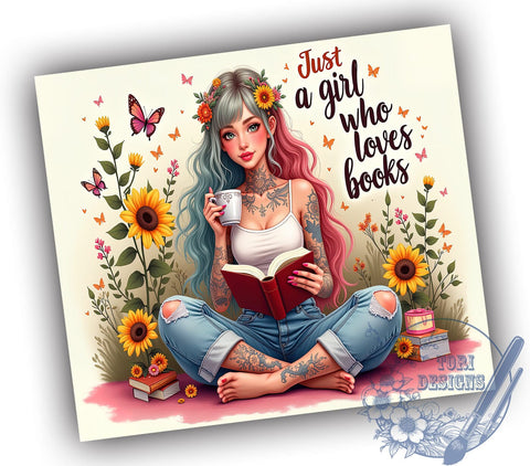 Book Lover Tumbler, Sunflower Design, 20oz Tumbler Wrap, Sublimation PNG, Reading Gift, Digital Download, Cute Tumbler Sublimation ToriDesigns 
