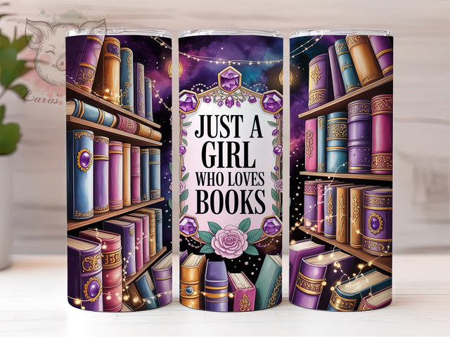 Book Lover Vintage Reads 20oz Tumbler, Just A Girl, Vintage Books, Seamless Design, Reading Theme, 20oz Tumbler Wrap, Sublimation PNG Sublimation Lara' s Designs 