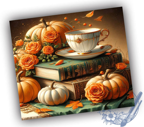 Book Lover's Autumn 20oz Skinny Tumbler, Vintage Floral Books Tumbler Png, Straight & Tapered Tumbler Wrap, Instant Digital Download Sublimation ToriDesigns 