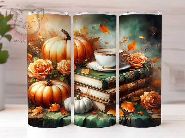 Book Lover's Autumn 20oz Tumbler Png, Straight & Tapered Tumbler Png, Fall Flowers Tumbler Png, Digital Download PNG Sublimation Lara' s Designs 