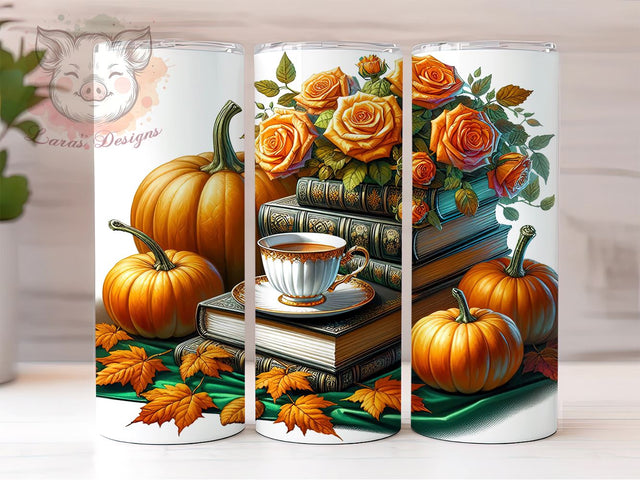 Book Lover's Autumn 20oz Tumbler Png, Straight & Tapered Tumbler Png, Fall Flowers Tumbler Png, Digital Download PNG Sublimation Lara' s Designs 