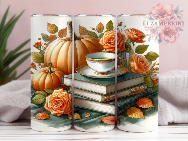 Book Lover's Autumn 20oz Tumbler Wrap PNG, Vintage Floral Books Tumbler Png, Straight & Tapered Tumbler Wrap, Instant Digital Download Sublimation Li Zamperini 