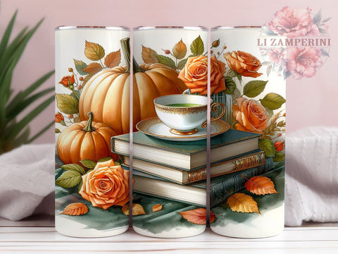 Book Lover's Autumn 20oz Tumbler Wrap PNG, Vintage Floral Books Tumbler Png, Straight & Tapered Tumbler Wrap, Instant Digital Download Sublimation Li Zamperini 