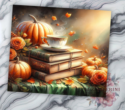 Book Lover's Autumn 20oz Tumbler Wrap PNG, Vintage Floral Books Tumbler Png, Straight & Tapered Tumbler Wrap, Instant Digital Download Sublimation Li Zamperini 