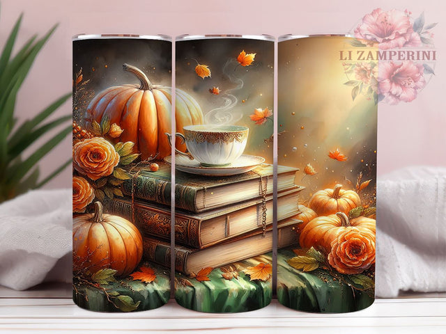 Book Lover's Autumn 20oz Tumbler Wrap PNG, Vintage Floral Books Tumbler Png, Straight & Tapered Tumbler Wrap, Instant Digital Download Sublimation Li Zamperini 
