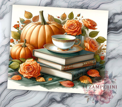 Book Lover's Autumn 20oz Tumbler Wrap PNG, Vintage Floral Books Tumbler Png, Straight & Tapered Tumbler Wrap, Instant Digital Download Sublimation Li Zamperini 