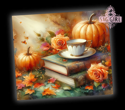 Book Lover's Autumn 20oz Tumbler Wrap Sublimation Design, Straight Tapered Tumbler Wrap, Fall Flowers Tumbler Png, Instant Digital Download Sublimation SvggirlplusArt 