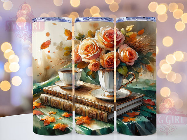 Book Lover's Autumn 20oz Tumbler Wrap Sublimation Design, Straight Tapered Tumbler Wrap, Fall Flowers Tumbler Png, Instant Digital Download Sublimation SvggirlplusArt 