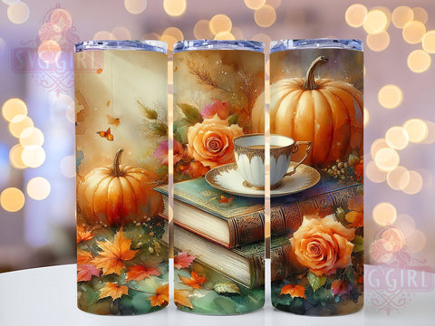 Book Lover's Autumn 20oz Tumbler Wrap Sublimation Design, Straight Tapered Tumbler Wrap, Fall Flowers Tumbler Png, Instant Digital Download Sublimation SvggirlplusArt 