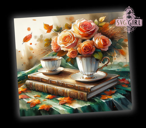 Book Lover's Autumn 20oz Tumbler Wrap Sublimation Design, Straight Tapered Tumbler Wrap, Fall Flowers Tumbler Png, Instant Digital Download Sublimation SvggirlplusArt 