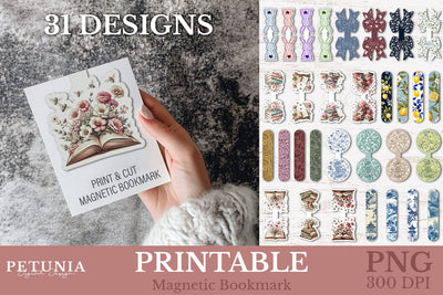 Book Lovers Bookmarks | Printable Magnetic Bookmarks Bundle Sublimation Petunia Digital Design 