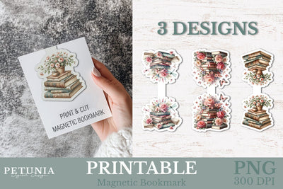 Book Lovers Bookmarks | Printable Magnetic Bookmarks Sublimation Petunia Digital Design 