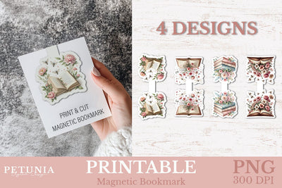 Book Lovers Bookmarks | Printable Magnetic Bookmarks Sublimation Petunia Digital Design 