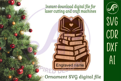 Book lovers Christmas Ornament SVG laser cut SVG APInspireddesigns 
