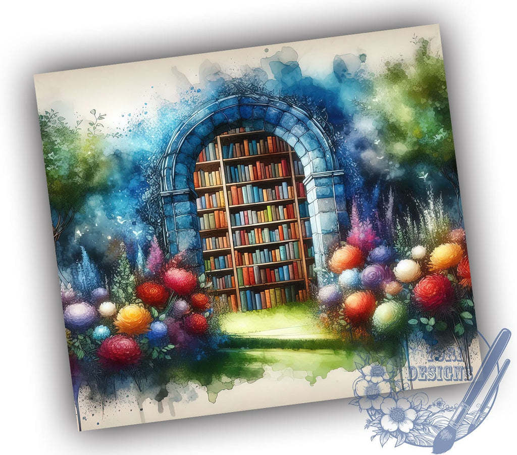 Book Lover's Library 20oz Skinny Tumbler, Stack of Books Tumbler Png ...