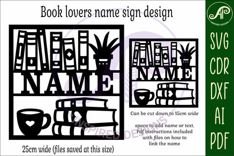 Book lovers square named wall sign or card topper svg SVG APInspireddesigns 