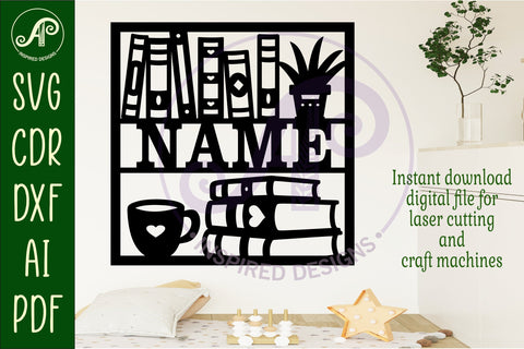 Book lovers square named wall sign or card topper svg SVG APInspireddesigns 