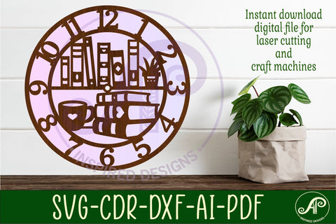 Book lovers wall clock laser cut files SVG APInspireddesigns 