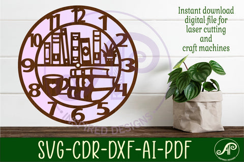 Book lovers wall clock laser cut files SVG APInspireddesigns 