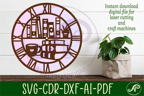 Book lovers wall clock laser cut files SVG APInspireddesigns 