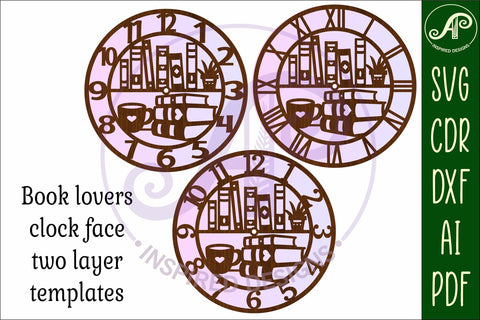 Book lovers wall clock laser cut files SVG APInspireddesigns 