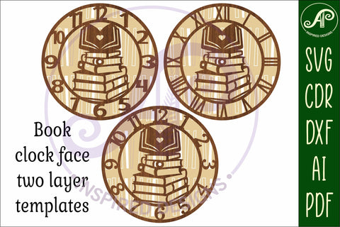 Book lovers wall clock laser cut files, SVG file. vector SVG APInspireddesigns 