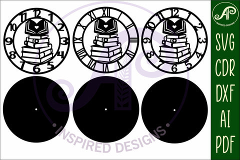 Book lovers wall clock laser cut files, SVG file. vector SVG APInspireddesigns 