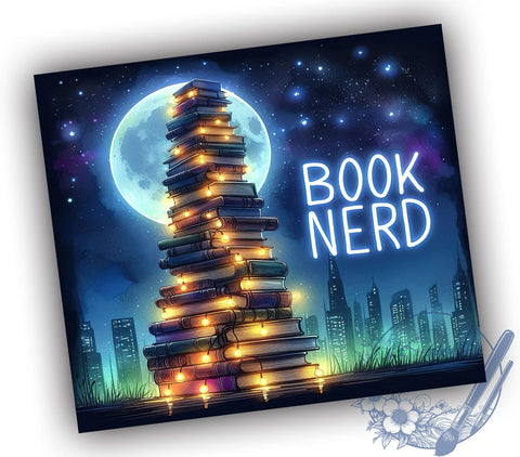 Book Nerd 20oz Skinny Tumbler, Book Lover Tumbler Png, Straight & Tapered Tumbler Wrap, Instant Digital Download Sublimation ToriDesigns 