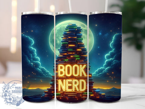 Book Nerd 20oz Skinny Tumbler, Book Lover Tumbler Png, Straight & Tapered Tumbler Wrap, Instant Digital Download Sublimation ToriDesigns 