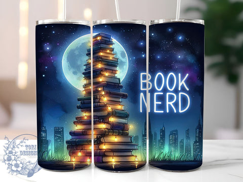 Book Nerd 20oz Skinny Tumbler, Book Lover Tumbler Png, Straight & Tapered Tumbler Wrap, Instant Digital Download Sublimation ToriDesigns 