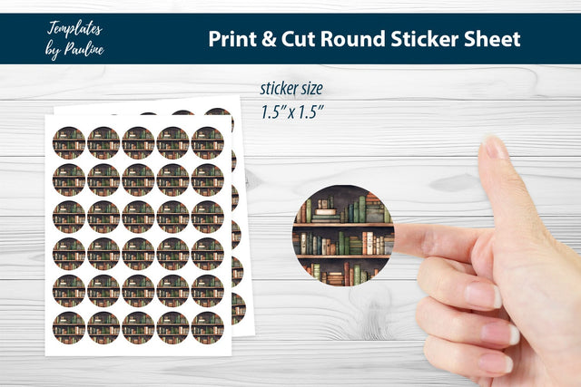 Book Nerd Round Sticker Sheet, Book Digital Sticker SVG Templates by Pauline 