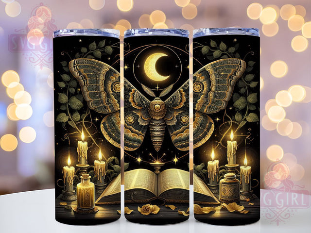Book of Shadows Moth Witchy Tumbler, Mystical Moth Wrap, Witchy Cup Design, Gothic 20oz Drinkware, Magic Spellbook Tumbler, Occult Sublimation Wrap, Enchanted Moth Art Sublimation SvggirlplusArt 