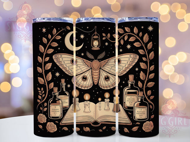 Book of Shadows Moth Witchy Tumbler, Mystical Moth Wrap, Witchy Cup Design, Gothic 20oz Drinkware, Magic Spellbook Tumbler, Occult Sublimation Wrap, Enchanted Moth Art Sublimation SvggirlplusArt 
