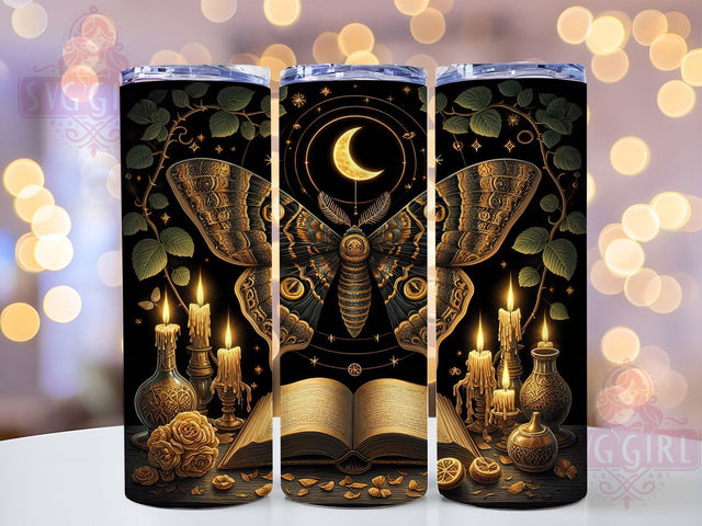 Book of Shadows Moth Witchy Tumbler, Mystical Moth Wrap, Witchy Cup Design, Gothic 20oz Drinkware, Magic Spellbook Tumbler, Occult Sublimation Wrap, Enchanted Moth Art Sublimation SvggirlplusArt 