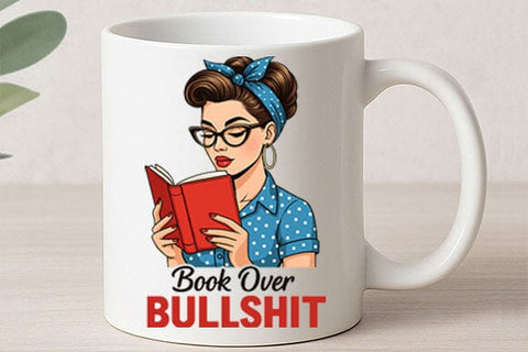 Book Over Bullshit PNG Funny Retro Book Lover Quote Sublimation Design SVG BillahCrafts 
