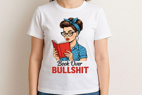 Book Over Bullshit PNG Funny Retro Book Lover Quote Sublimation Design SVG BillahCrafts 