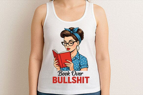 Book Over Bullshit PNG Funny Retro Book Lover Quote Sublimation Design SVG BillahCrafts 