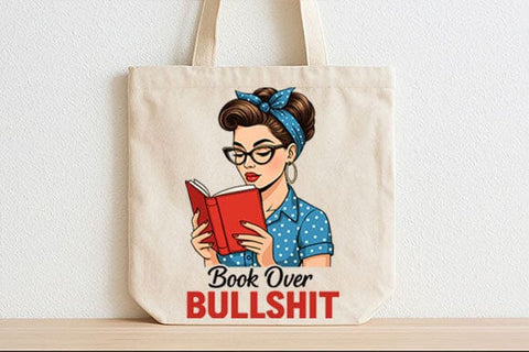 Book Over Bullshit PNG Funny Retro Book Lover Quote Sublimation Design SVG BillahCrafts 