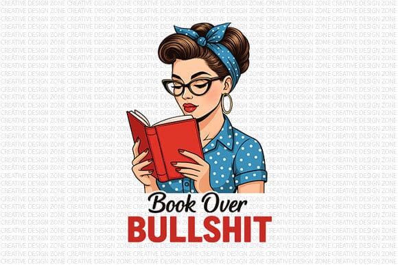 Book Over Bullshit PNG Funny Retro Book Lover Quote Sublimation Design SVG BillahCrafts 