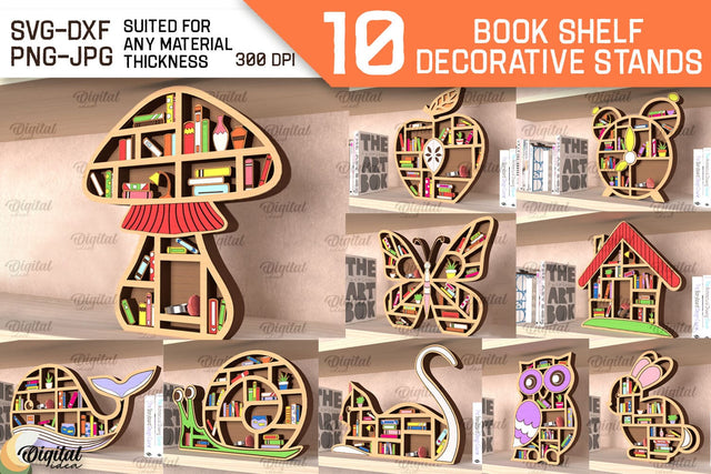 Book Shelf Decorative Stands Laser Cut Bundle. Home Decor SVG SVG Evgenyia Guschina 