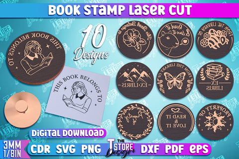Book Stamp Laser Cut Bundle | Ex Libris | Wooden Stamp | Lettered Stamp | CNC File SVG The T Store Design 