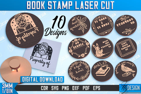 Book Stamp Laser Cut Bundle | Teacher’s Stamp | Wooden Stamp | Lettered Stamp | CNC File SVG Fly Design 
