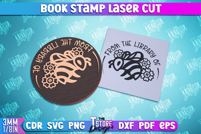 Book Stamp Laser Cut | Ex Libris | Wooden Stamp | Lettered Stamp | CNC File SVG The T Store Design 