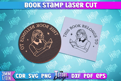 Book Stamp Laser Cut | Ex Libris | Wooden Stamp | Lettered Stamp | CNC File SVG The T Store Design 